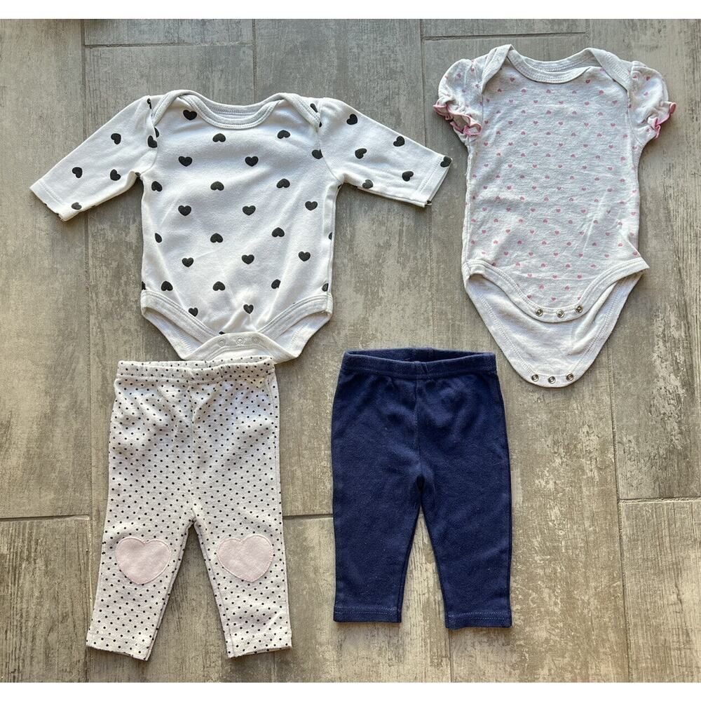 RENE ROFE Baby Girls 4 Piece Bodysuit & Pants Set Lot Cotton Boho Designer 3-6m